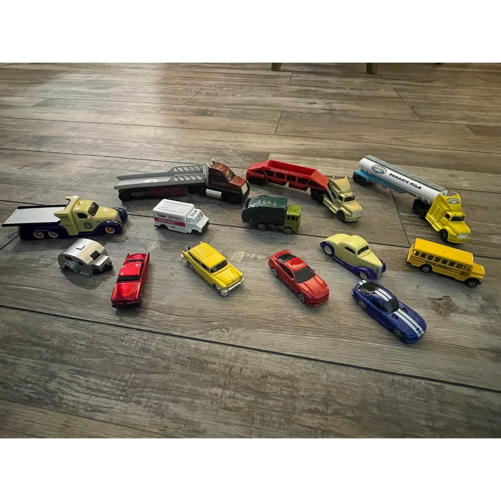 Mixed Diecast Toy Vehicle Lot Trucks Cars School Bus Ambulance Garbage Truck